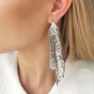 Kolczyki WIECZOROWE siateczka monetki wiszące srebrne