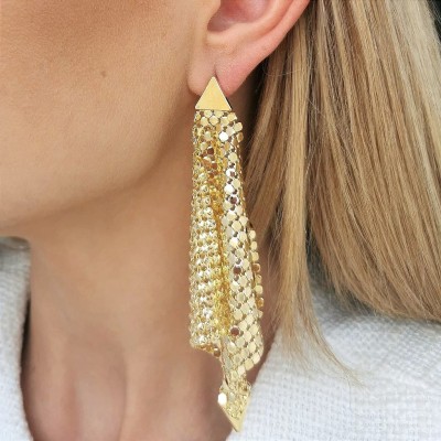 Kolczyki WIECZOROWE siateczka monetki wiszące złote