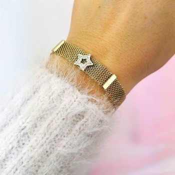 Bransoletka ze STALI CHIRURGICZNEJ NA PASKU MESH gwiazdka kolor złoty   