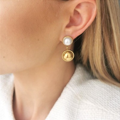 Kolczyki perły kulka ze STALI CHIRURGICZNEJ zlote  