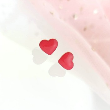 Kolczyki ze STALI CHIRURGICZNEJ  SERDUSZKA różowe emalia kolor złoty 