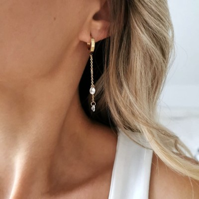 Kolczyki POZŁACANA STAL  wiszące z kryształkami kolor złoty 