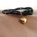 Bransoletka serce czarne koraliki ze STALI CHIRURGICZNEJ złota