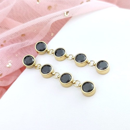 Kolczyki STAL CHIRURGICZNA czarne  kryształy kolor złoty Blueberry