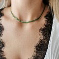 Naszyjnik choker zielone kryształki ze STALI CHIRURGICZNEJ złoty