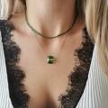 Naszyjnik choker zielone kryształki ze STALI CHIRURGICZNEJ złoty