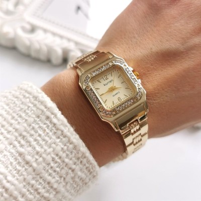 Zegarek damski ekskluzywny ZŁOTY bransoleta kryształki złota tarcza  