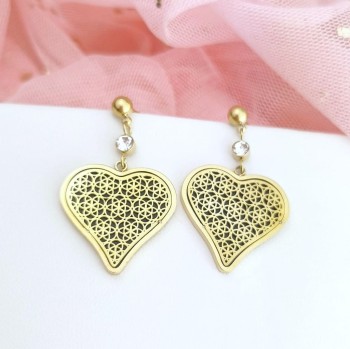 Kolczyki STAL CHIRURGICZNA serduszka czarne złote wzorek Blueberry