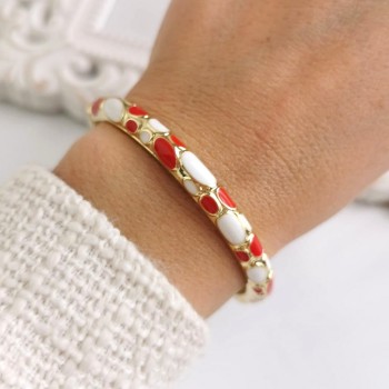 Bransoletka obręcz czerwona biała emalia ze STALI SZLACHETNEJ złota 