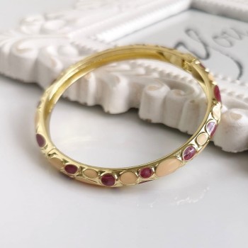 Bransoletka obręcz kremowa fioletowa emalia ze STALI SZLACHETNEJ złota 