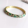 Bransoletka obręcz zielona emalia ze STALI SZLACHETNEJ złota