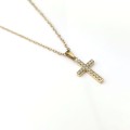 Naszyjnik krzyżyk kryształy ze STALI CHIRURGICZNEJ złoty