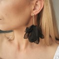 Kolczyki jedwabne KWIATY czarne z łańcuszkami