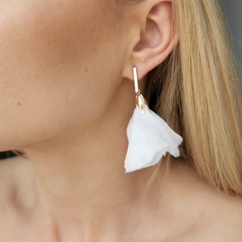 Kolczyki jedwabne KWIATY białe