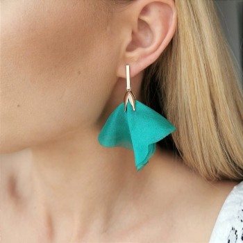 Kolczyki jedwabne KWIATY zielone