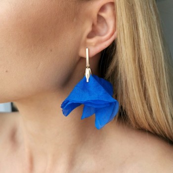 Kolczyki jedwabne KWIATY niebieskie