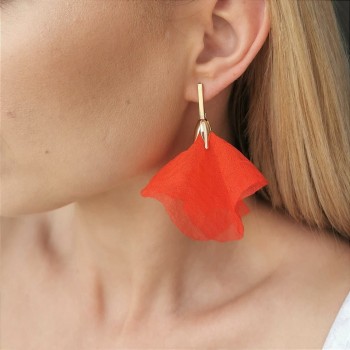 Kolczyki jedwabne KWIATY czerwone