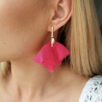 Kolczyki jedwabne KWIATY fuksjowe