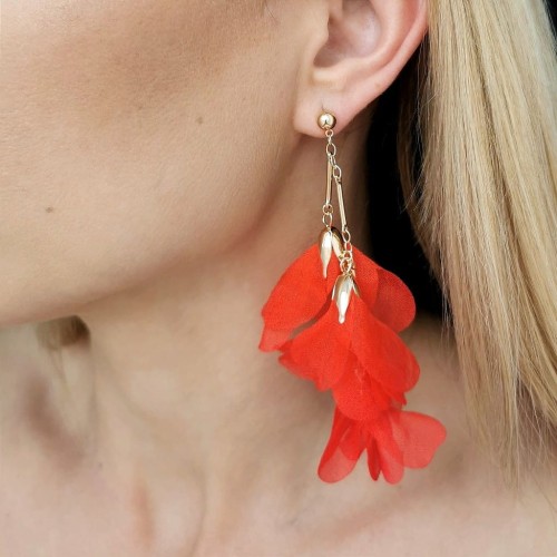 Kolczyki jedwabne KWIATY czerwone