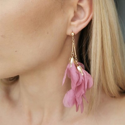 Kolczyki jedwabne KWIATY różowe