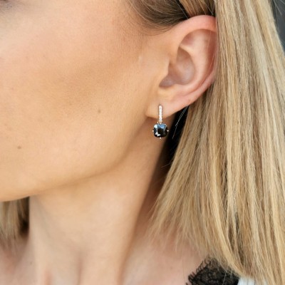 Kolczyki klasyczne czarne kryształki POZŁACANE ze stali szlachetnej 