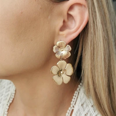Złote kolczyki STAL CHIRURGICZNA wiszące kwiaty boho vintage