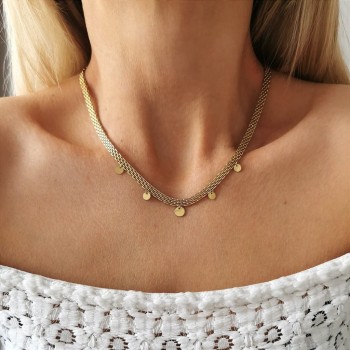 Naszyjnik choker mesh monetki ze STALI CHIRURGICZNEJ złoty