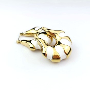 Kolczyki ze STALI CHIRURGICZNEJ dmuchane białe emalia kolor złoty  