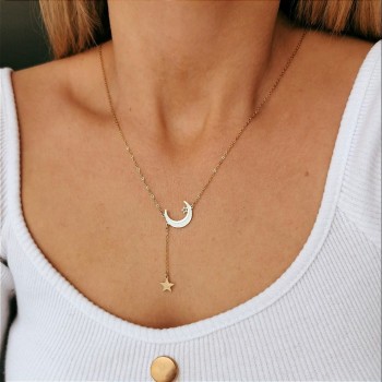 Złoty naszyjnik ze STALI CHIRURGICZNEJ krawatka księżyc gwiazdka