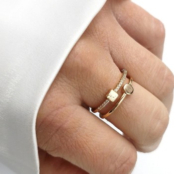  Pierścionek POZŁACANY regulowany kostka blaszka kryształy złoty