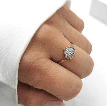  Pierścionek serduszko z kryształami POZŁACANY 