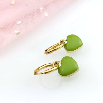 Kolczyki koła ze STALI CHIRURGICZNEJ emaliowane zielone serduszka 