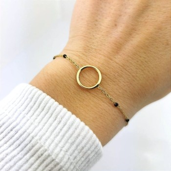 Bransoletka STAL CHIRURGICZNA kółko czarne koraliki kolor złoty