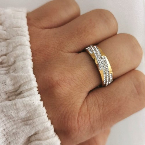 Pierścionek STAL CHIRURGICZNA KRYSZTAŁY kolor złoty Blueberry