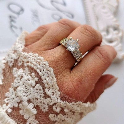  Pierścionek regulowany z kryształem POZŁACANY ze STALI SZLACHETNEJ  