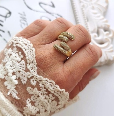  Pierścionek zawijany cyrkonie ze STALI SZLACHETNEJ złoty 