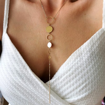 Naszyjnik krawatka kółka ze STALI CHIRURGICZNEJ  złoty 