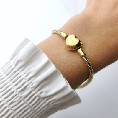 Bransoletka modułowa serce charms ze STALI CHIRURGICZNEJ  baza złota