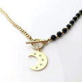 Naszyjnik księżyc lunula ze STALI CHIRURGICZNEJ czarne koraliki kryształy