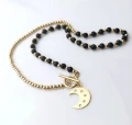Naszyjnik księżyc lunula ze STALI CHIRURGICZNEJ czarne koraliki kryształy