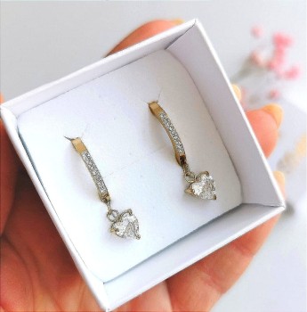 Kolczyki koła z serduszkami kryształy ze STALI CHIRURGICZNEJ złoty  