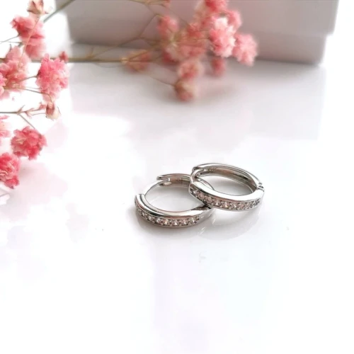 Kolczyki kółka z kryształami SREBRNE ze STALI SZLACHETNEJ