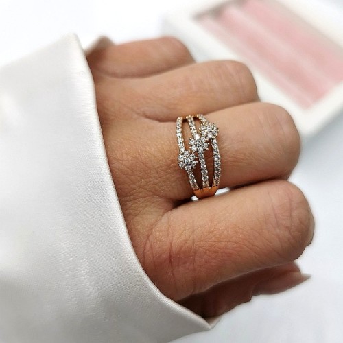 Pierścionek kwiatuszki z kryształami POZŁACANY