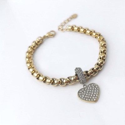 Bransoletka serce kryształy charms POZŁACANA STAL CHIRURGICZNA 