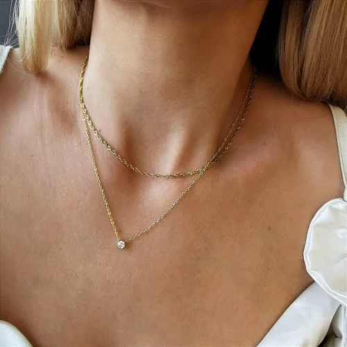 Naszyjnik z kryształem ze STALI CHIRURGICZNEJ podwójny