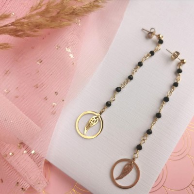 Kolczyki STAL CHIRURGICZNA Skrzydła czarne kryształki Blueberry