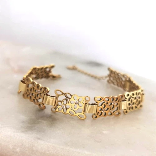 Bransoletka kwiatuszki z cyrkoniami POZŁACANA STAL