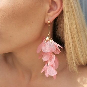 Kolczyki jedwabne KWIATY różowe