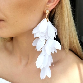 Kolczyki satynowe KWIATY białe