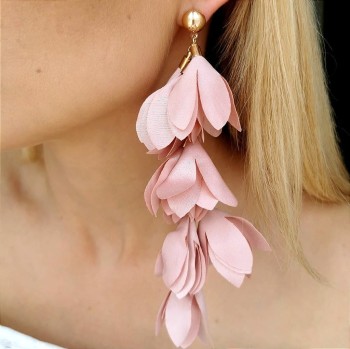 Kolczyki satynowe KWIATY różowe